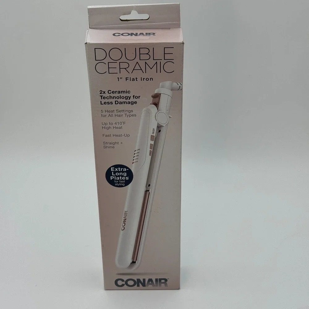 Conair 1 Inch Double Ceramic Flat Iron White Hair‎ Straightener New